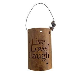 Live Laugh Love Stars Cutouts Metal Candle Holder Lantern With Handle 7” By 4.5”